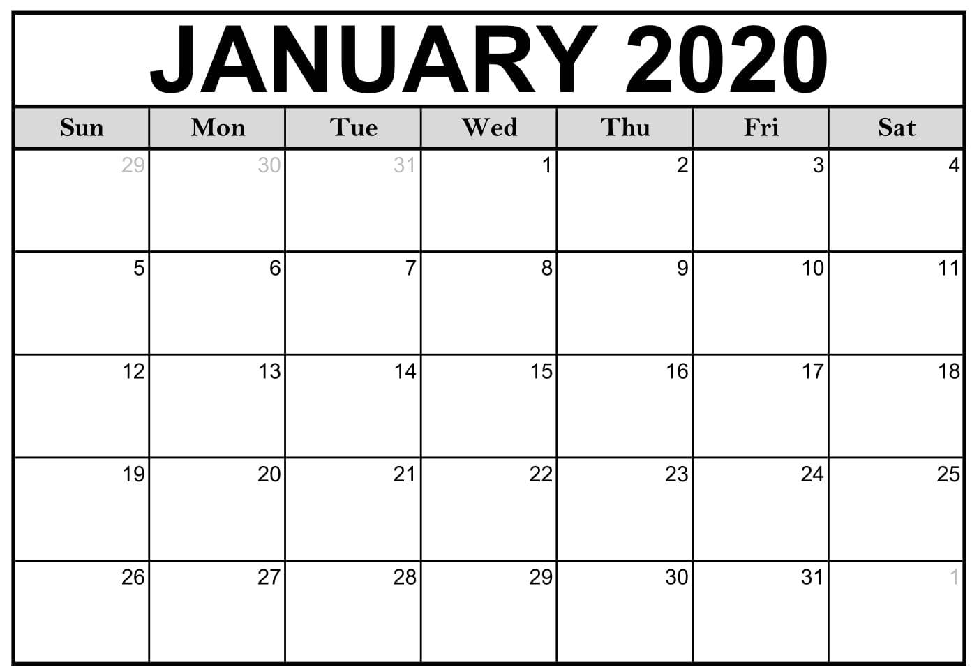 Blank January Calendar 2020