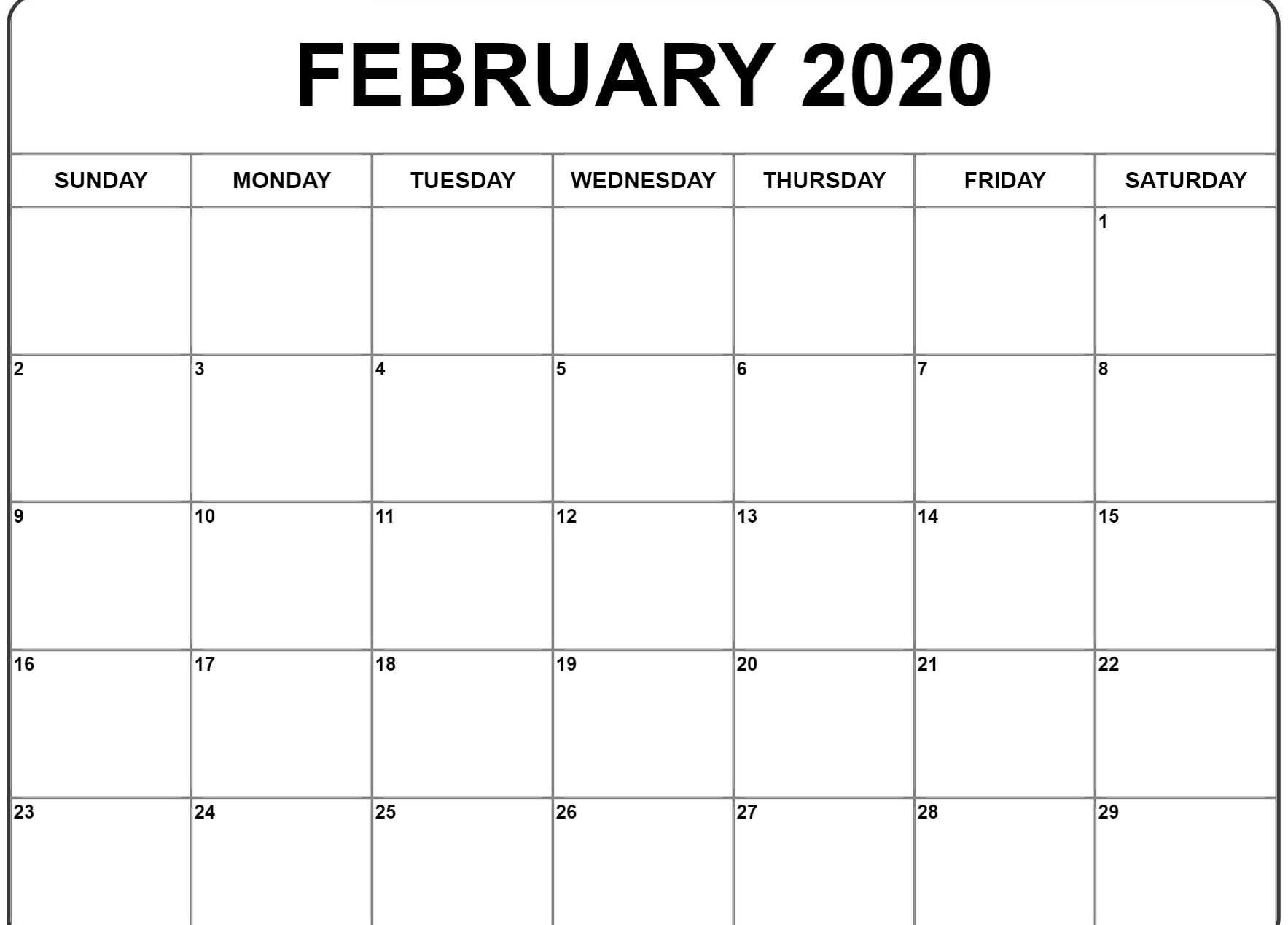 February 2020 Calendar Word