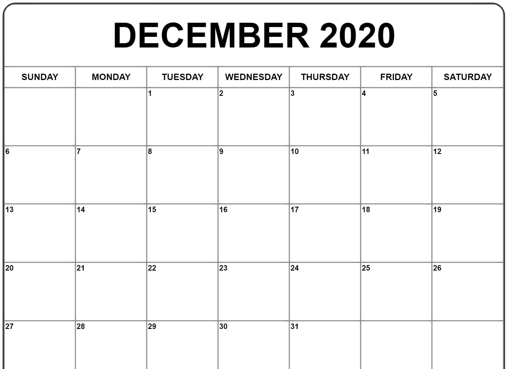 December 2020 Calendar PDF